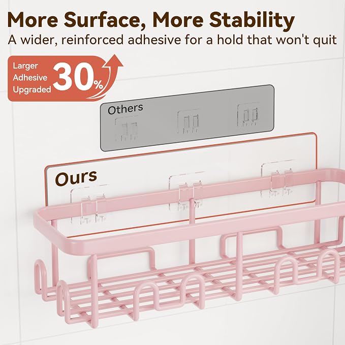YASONIC Shower Caddy Adhesive, 100% Rustproof Shower Organizer, Large Capacity Shower Shelves for Inside Shower, No Drill Shower Storage for Home (2 Pack Pink)