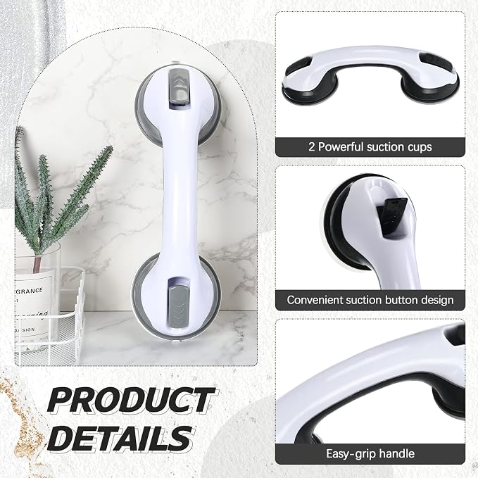 Qunclay 4 Pack 12 Inch Grab Bars for Bathtubs Shower Handle Shower Grab Bars for Seniors Elderly Disabled Handicap (Black, Gray)