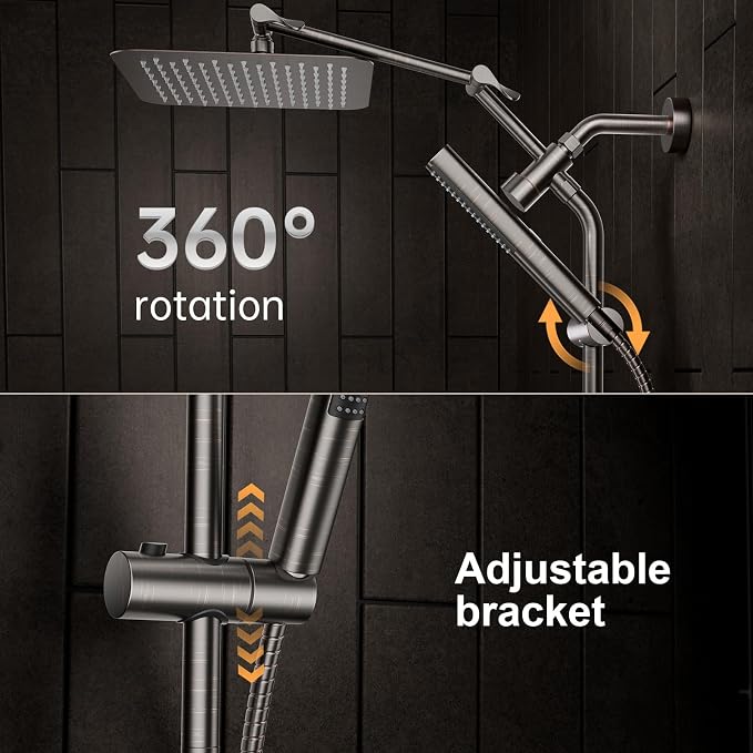 Veken All Metal 10" Oil Rubbed Bronze Shower Head with Handheld, Luxurious Square Double Rain Shower Heads with Power-wash Hand Held, Dual High Pressure Detachable Rainfall Showerhead,Bathroom Upgrade
