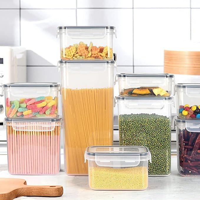 18 Pack Airtight Food Storage Containers with Lids, BPA Free Clear Pantry Storage Container for Kitchen Food Pantry Organizers and Storage, Plastic Pantry Organiser for Cereal,Flour and Sugar