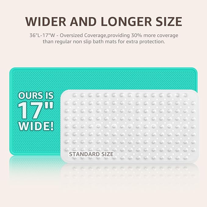 OTHWAY Bathtub Mat Non Slip, Extra Long Rubber Bath Mat for Tub, Machine Washable Shower Anti Slip Mat with 332 Strong Suction Cups (Sea Green, 36" x 17")