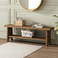 HOKYHOKY Solid Wood Entryway Bench - 54.3" Farmhouse Long Storage Bench, Rustic Narrow Bench Seat for Indoor, Entryway, Dining Room, Living Room and Hallway, Brown