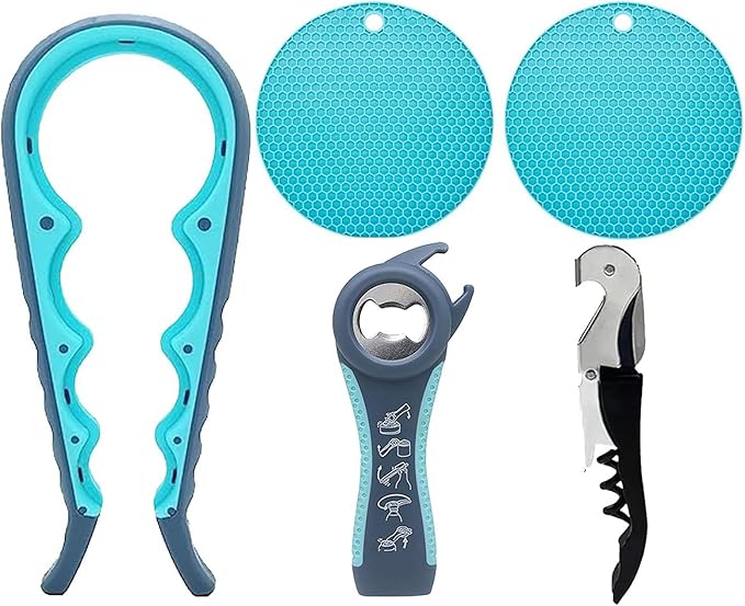 Bottle Opener for Arthritic Hand,Jar Opener for Old People, Children, Women, Those with Weak Hands,Multifunctional Kitchen Gadgets (05-Blue)