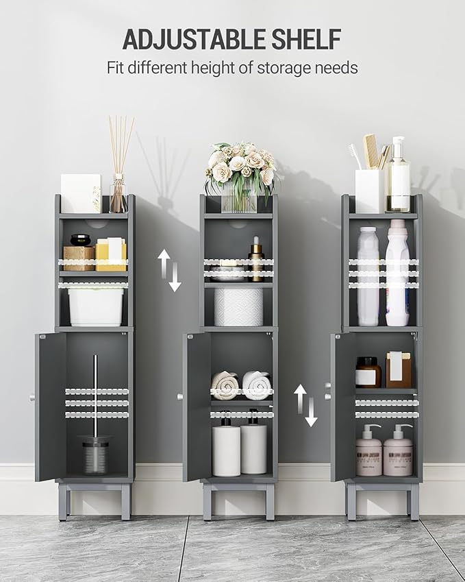 Hzuaneri Bathroom Storage Cabinet, Small Corner Floor Cabinet with Door and Shelves, Narrow Toilet Paper Holder, Bathroom Organizer with Adjustable Shelf, for Small Spaces, Gray BC08221GR