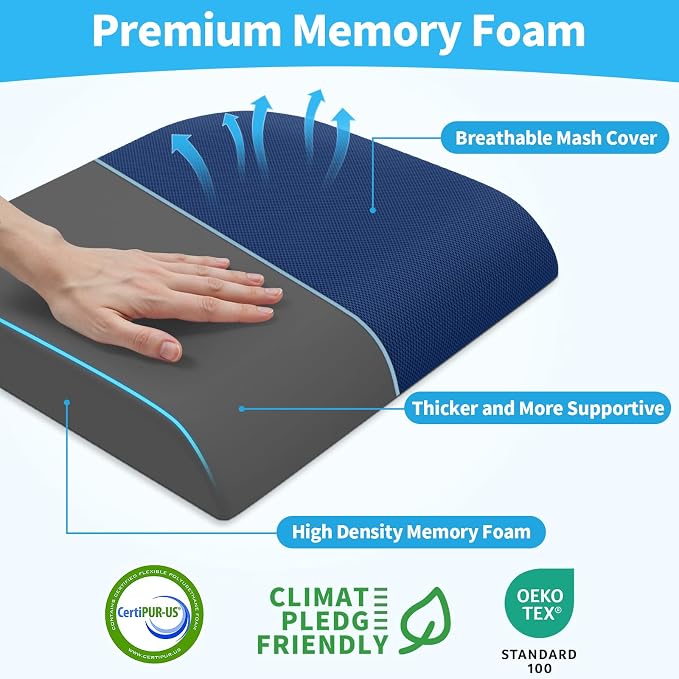TranquilRelax XLarge Seat Cushion, Memory Foam Cushion for Long Sitting Hours on Office Chair, Home & Car, Non-Slip Chair Pad for Relieving Back & Sciatica & Hip & Coccyx Pain (Blue)