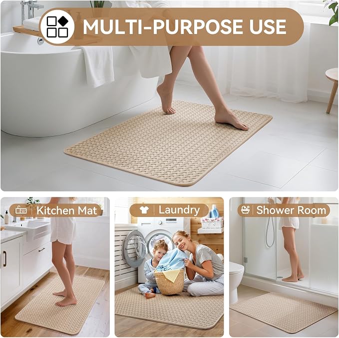 YDKGL Bathroom Rugs Non Slip, Super Absorbent Quick Dry Bath Mats for Bathroom, Foam Weave Texture Thin Bath Rugs Washable with Rubber Backing Fit Under Door Outside Shower,24” x 35“