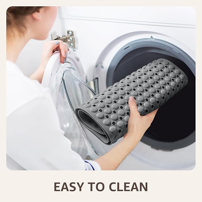 OTHWAY Bath Tub Shower Mat Non Slip, Bathtub Floor Liner Mats for Inside Shower Bathroom, Suction Cups and Drain Holes for Feet Scrubbing, Machine Washable, Soft on Feet, 35x16 Inch, Grey