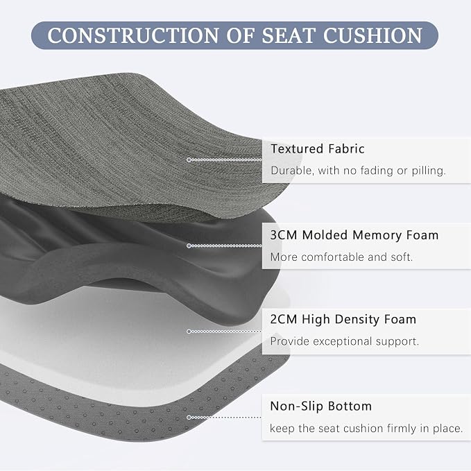 baibu Kitchen Chair Cushions Set of 2, Dual-Layer Patented Design Memory Foam Dining Chair Pads with Ties and Washable Cover, 2 Pack, 17" x 16" x 2", Grey