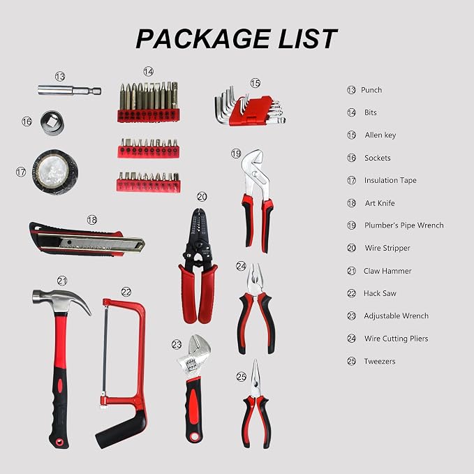 238-Piece Home & Hand Tool Kit Set- Portable Black Tool Box Set Hand Tool Kit with Lock, Perfect for Homeowner, Diyer, Handyman