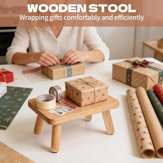 Small Wooden Step Stools 6” Non-Slip One Step Stool Holds 350 lbs, Heavy Duty Bathroom Stool Plant Stand Rectangular Footstool for Adult, Bedroom, Office, Nursery, Easy Assembly