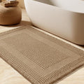 Upgrade Waffle Bath Mat, Boho Bathroom Rugs Absorbent Non Slip, Ultra Soft Bathroom Mat, Machine Washable Knit Bath Rugs with Tassels for Bathroom, Bedroom, Kitchen, Shower, Tub, Beige, 32"x20"