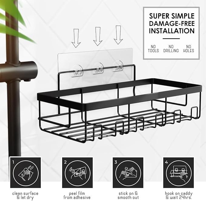 Clara Clark Bathroom Accessories Set - Bathroom Set with Adhesive Corner Shower Caddy Hanging, 25PC Bathroom Accessory Set, Hunter Green Shower Curtain Set, Toilet Brush, Trash Can & Soap Dispenser