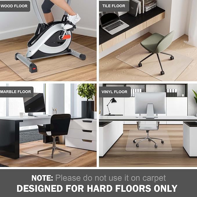 Clear Chair Mat for Hardwood Floors 36"x48" - Office Desk Chair Mat Protector Easy Glide for Rolling Chairs, Home & Computer Use