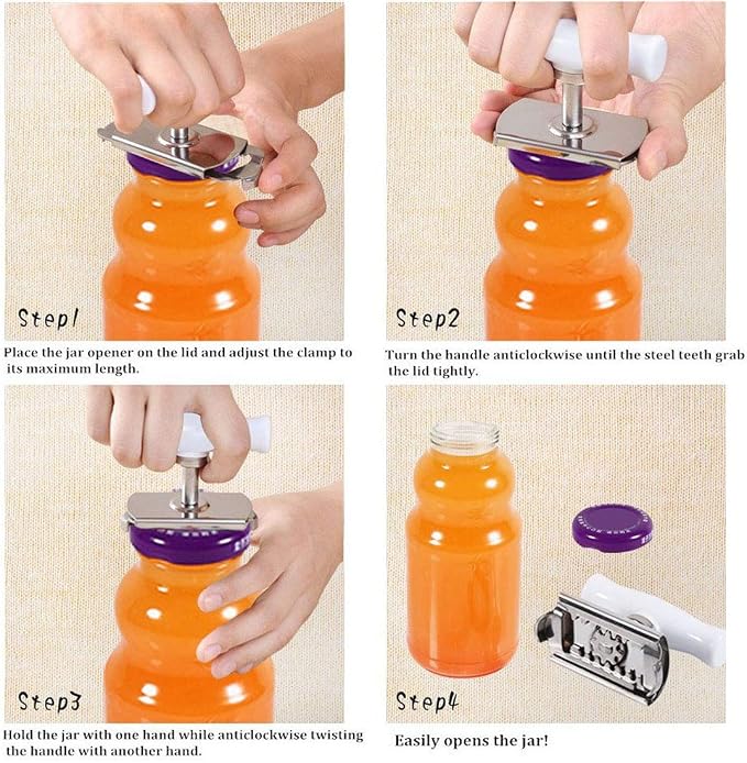 Jar Opener Multifunction Adjustable for 1-4 inches Bottle Can, Stainless Steel Lids Off Jar Opener. Fit Seniors, Arthritis, Women, Chilren, Weak Hands