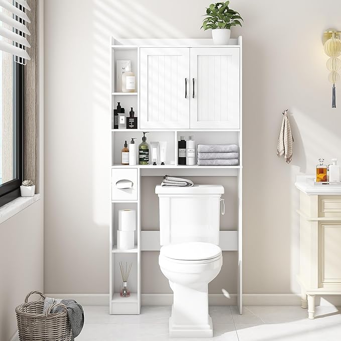 Vabches Over The Toilet Storage Cabinet, Farmhouse Storage Cabinet Over Toilet with Barn Door，Home Space-Saving Toilet Rack, for Bathroom, Restroom, Laundry
