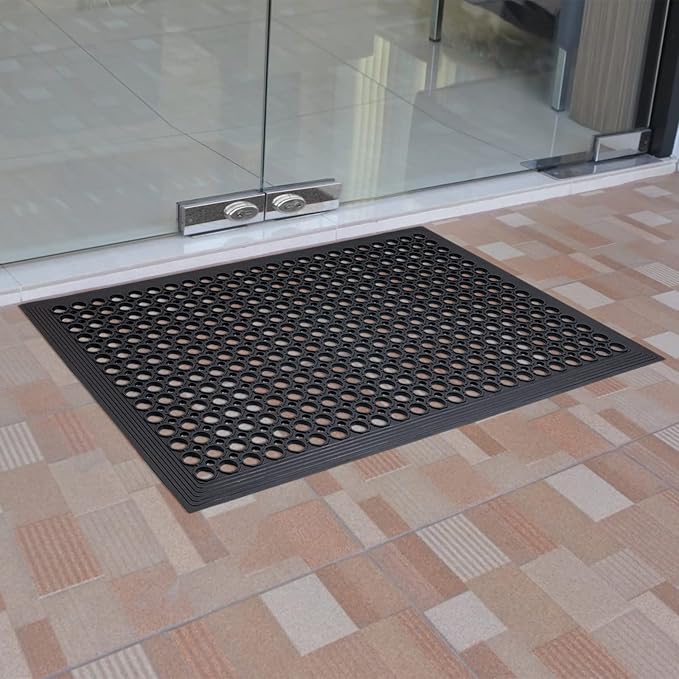 Rubber Floor Door Mats Outdoor Entrance Commercial Restaurant Kitchen Anti Fatigue Rubber Drainage Mat New Non Slip Bar Floor Mat for Garage Use Black 36inch x 60inch from SallyMall