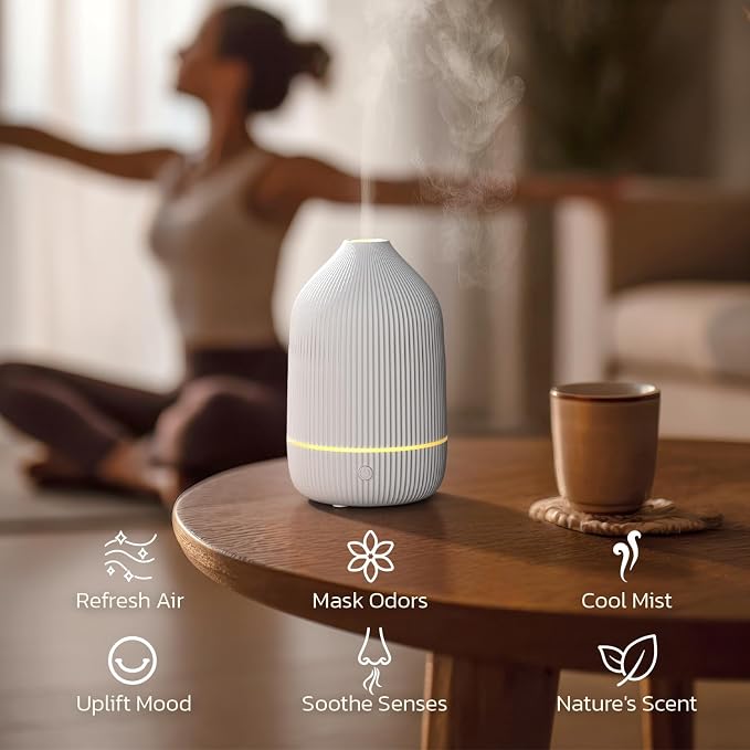 Essential Oil Diffuser, 2Pack, 100ml Aromatherapy Diffuser, Mini Ultrasonic Diffuser for Essential Oil, Home, Office, Cool Mist Humidifier with 7 Led Light, Auto Shut-Off, White
