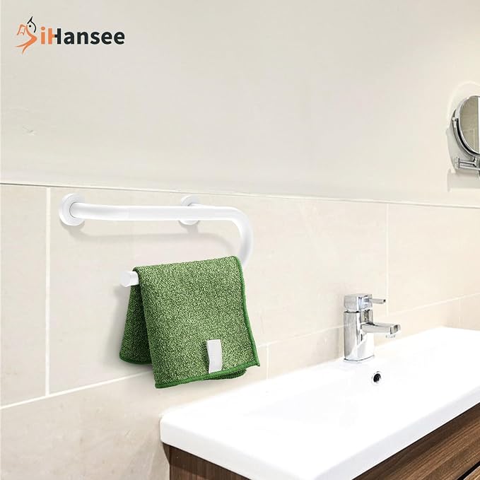 𝐔𝐩𝐠𝐫𝐚𝐝𝐞𝐝 Toilet Grab Bars 16 Inch - Toilet Paper Holder Grab Bar Stainless Steel Knurled Toilet Grab Bars for Seniors Bathtub Bathroom Rails for Elderly Bath Safety Balance Support, White