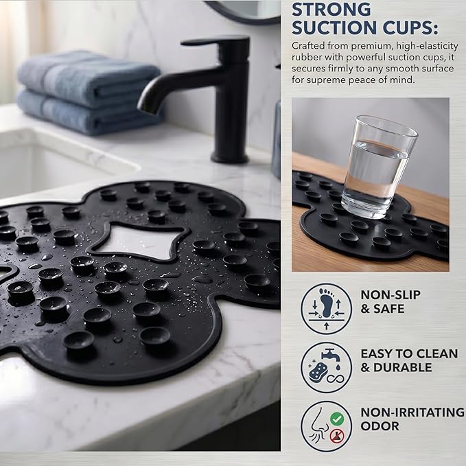 Webos Patented Non Slip Bathtub Mat Shower Mat Bath Mat Tub Mats with Strong Suction Cups Soft Natural Rubber Bath Mat for Inside The tub (Circle-Black, 28x16 inch)