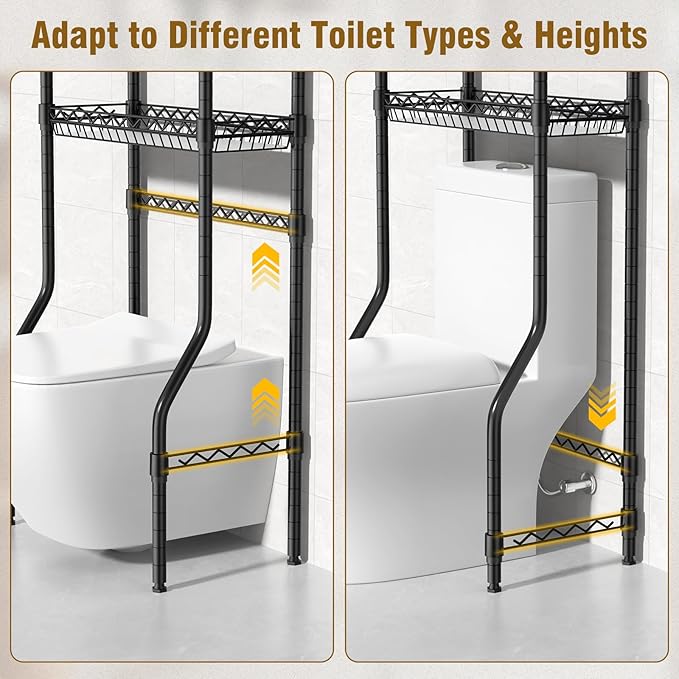 EAGMAK 4 Tier Over The Toilet Storage Rack, Bathroom Organizers and Storage Over Toilet with Adjustable Shelf and Basket, Above Toilet Storage Bathroom Cabinet for Small Space (Black)
