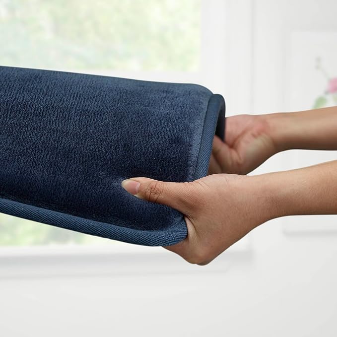 Memory Foam Bath Mat Non Slip Absorbent Super Cozy Velvet Bathroom Rug Carpet (60 inches X 17 inches, Navy)
