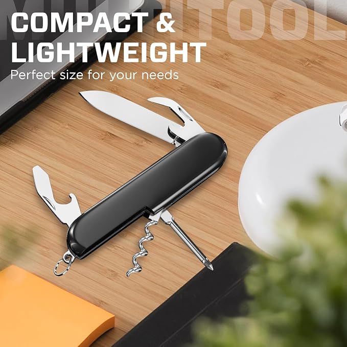 Small Pocket Knife 6 in 1 - Keychain Multitool - Compact Kids Pocket Knife with Bottle Opener, Can Opener, Corkscrew, Phillips Screwdriver - EDC Gift for Men, Women, Camping, Hiking, Travel - 5005