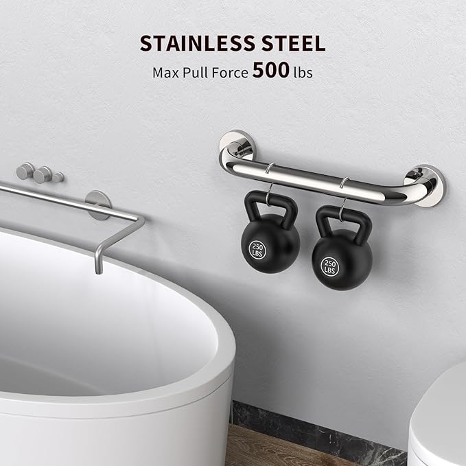 2 Pack 16 Inch Shower Grab Bar - 1.25" Diameter, ZUEXT Chrome Stainless Steel Bathroom Grab Bar Handle, Bathroom Balance Bar,Safety Hand Rail Support,Handicap Injury Elderly Senior Assist Bath Handle