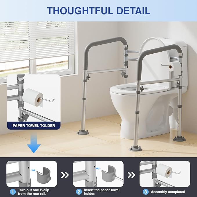 Loyoda Foldable Toilet Safety Rails for Seniors - Adjustable Toilet Safety Frame & Toilet Handles for Elderly & Disabled, Fits Most Toilets, 350lb Capacity, Gray | Safety Frame & Toilet Handles for Elderly & Disabled, Fits Most Toilets, 350lb Capacity,...