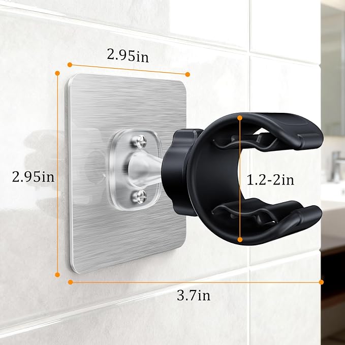 Adjustable Wall Mounted Shower Head Holder, Strong Adhesive & Drilling 2 Installation Methods, 360° Swivel Handheld Shower Wand Holder for RV Kids’ Bathroom Shower Accessories (Black