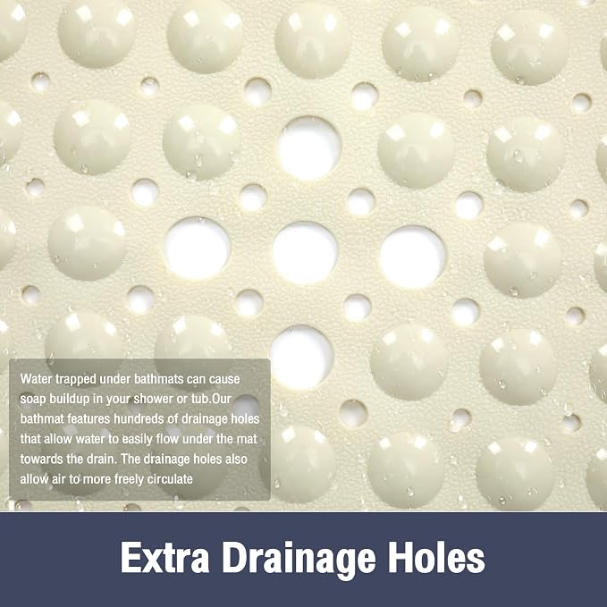 Beige Square Shower Bathtub Mat Non Slip 21x21 Inch, Soft Bath Mat for Inside Shower Tub, Shower Stall Mats for Bathroom Floor, Big Suction Cups Drain Holes, Easy Washable and Dry, BPA-Free