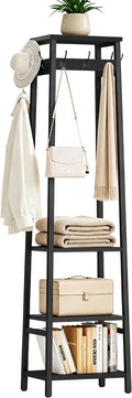 Coat Rack Freestanding, Coat Stand with 3 Shelves and 7 Hooks, Hall Tree Free Standing, Clothes Rack Stand Organizer for Bedroom, Hallway, Entryway, Living Room, Industrial Style, Black