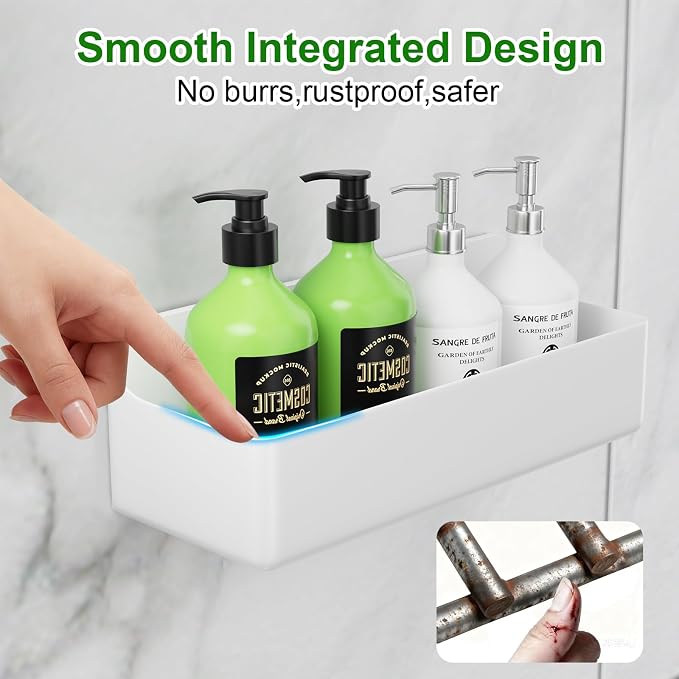 Adhesive Shower Caddy 6 Pack Rustproof Shower Shelves for Inside Shower No Drilling Bathroom Organizers and Storage Rack with Soap Holder Clear