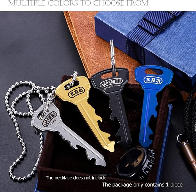 Sanrenmu Keychain GJ040 Pry Bar Multi Tool with Bottle Opener Screwdriver Wheel Spoke Wrench Function Stainless Steel Small Keychain (Blue)