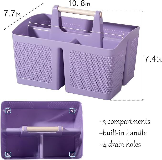 rejomiik Portable Shower Caddy Basket Plastic Cleaning Caddy Organizer Storage Tote with Handle for Bathroom, College, Dorm Room Essentials, Purple
