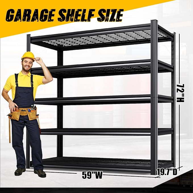 2-Pack Heavy Duty Garage Shelving for Large Storage & Whole Garage Organization, 72"H x 59"W x 20"D Adjustable 5-Tier All Metal Wire Shelf for Tools, Storage Bins,Bulk Items,Warehouse&Workshop