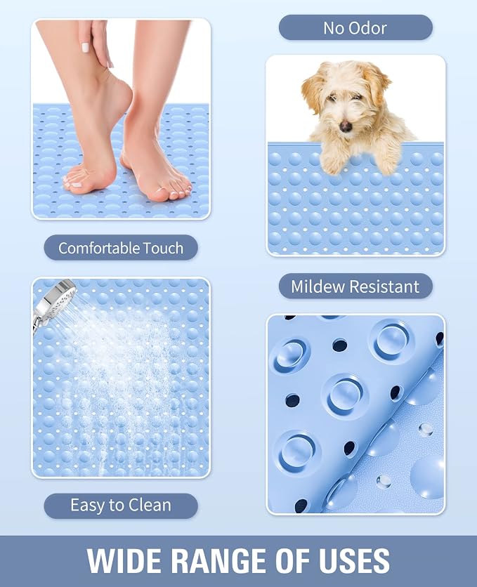 Yolife Extra Large TPE Shower Mat, 47.2" L x 31.5" W Anti Slip Bath Mat with Drain Holes and Suction Cups, Large Size Mat More Suitable for Shower Stall, No Odor, Heavy Mat