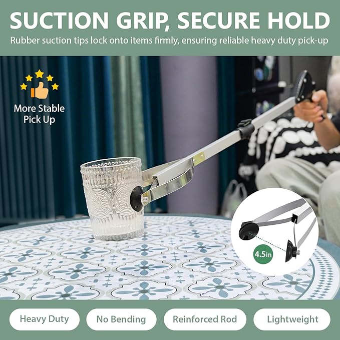 32" Suction Cup Grabber Tool (2 Pack), Foldable Grabber Reacher Tool for Seniors/Smooth Surfaces Items, Heavy Duty Trash Picker Upper with Ergonomic Quick Trigger Handle for Indoor & Outdoor Use