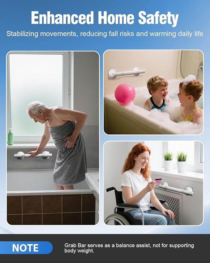 DOZAWA Grab Bars for Shower 2 Pack, Heavy Duty Shower Handles for Elderly Suction Removable, 17.7 Inch No-Drill Bathroom Safety Bars for Seniors & Handicap Assist