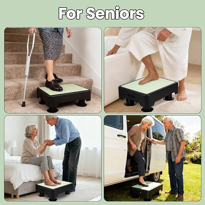 Noctilucent Step Stool for Seniors Adults, Adjustable Bed Step Stools, 600 LBS Capacity Non-Slip Safety Step Platform Indoor and Outdoor for Adults, Step Stools Elderly Assistance at Night