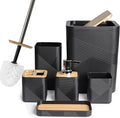 CERBIOR Bathroom Accessories Set 6 Piece Bamboo Bath Ensemble Includes Soap Dispenser, Toothbrush Holder, Toothbrush Cup, Soap Dish for Decorative Countertop and Housewarming Gift (Black)