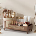 Booklov Rotating Makeup Caddy Organizer for Vanity, Large Capacity Cosmetic Display Case, Countertop Beauty Storage Holder for Skincare, Brush Eyeliner Lipstick, Counter Table Organization, Coffee
