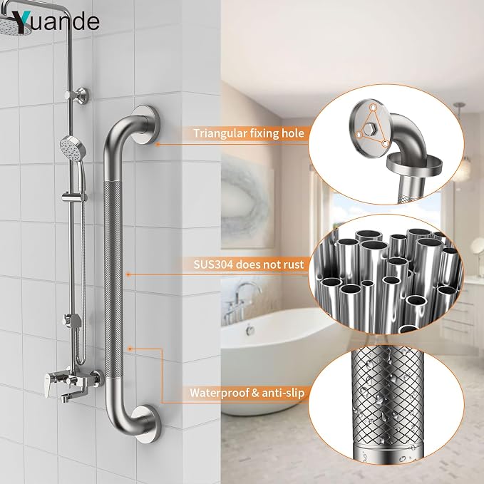 4 Pack 24 Inch Shower Grab Bar, YuanDe Brushed Nickel Bathroom Grab Bar Handle w/Anti-Slip Knurled Grip, Stainless Steel Bath Balance Bar, 1.25" Diameter Safety Hand Rail Support,Handicap Elderly
