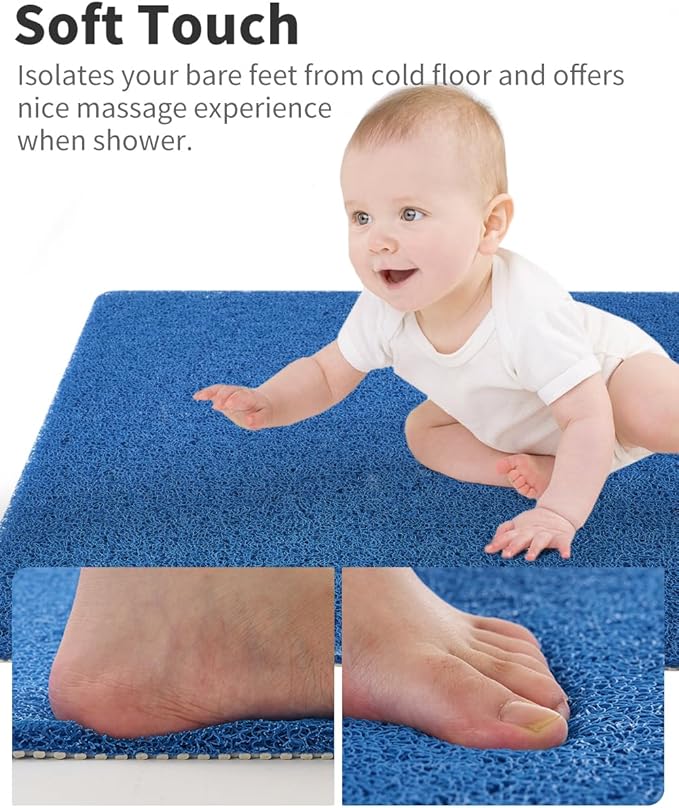 Non Slip Shower Mat, Comfortable Bath mat for Textured Surface,Quick Drying Easy Cleaning Shower Floor Mat for Wet Area,Without Suction Cups Blue 24 x 24
