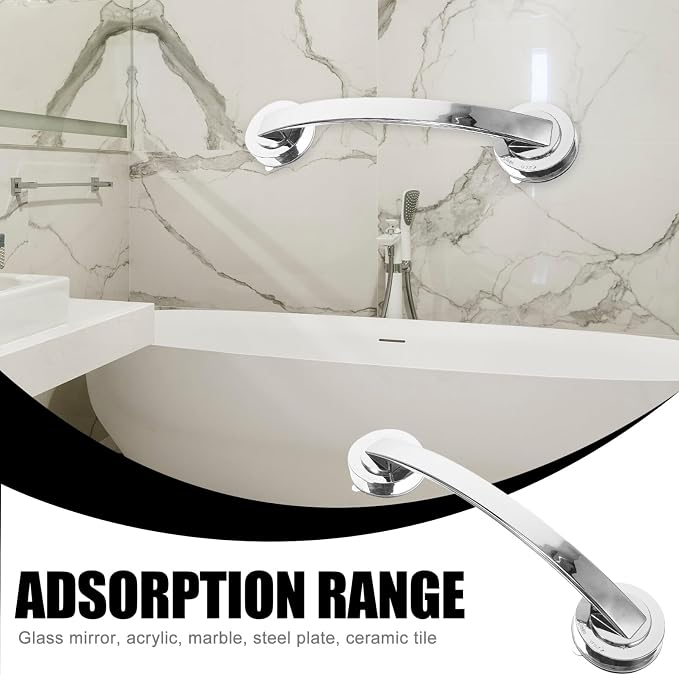 12 Inch Suction Cup Shower Handle Grab Bars for Bathtubs Showers Bathroom Safety Armrest for Seniors Children Elderly No Drilling Required Silver