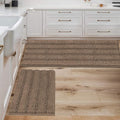 H.VERSAILTEX 2 Piece Bathroom Set - Super Absorbent Chenille Striped Bath Mats, Non Skid, Machine Washable (Taupe Brown, 47 x 17 Plus 17 x 24 - Inches)