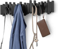 Umbra Sticks Wall-Mounted Coat Rack Rail Hook with 8 Retractable Pegs – Modern, Space-Saving Storage Organizer, Black