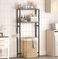 HOOBRO Over-The-Toilet Storage, 2-Tier Bathroom Organizer Over Toilet, Bathroom Shelves with Toilet Paper Holder and Hooks, Freestanding Storage Shelf, Space Saver, Greige and Black BG49TS01
