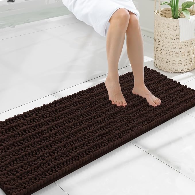 Smiry Bathroom Rugs Mat 47x17, Extra Soft Absorbent Chenille Bath Rugs, Non Slip Rubber Backing Machine Washable Quick Dry Bath Mats for Bathroom Floor, Tub, Shower, Home Decor Accessories, Brown