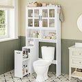 UPOSOJA Over The Toilet Storage Cabinet with Pulley Small Bathroom Storage Cabinet, Space Saver W/Adjustable Shelf & Glass Doors for Bathroom, Restroom, Laundry (Frosted Mirror-Type B)