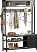Lulive Hall Tree with 3 Drawers, Industrial Entryway 39.4" Coat Rack Shoe Bench, Freestanding Mudroom Organizer with 12 Hooks, Top Shelf Storage (Grey)